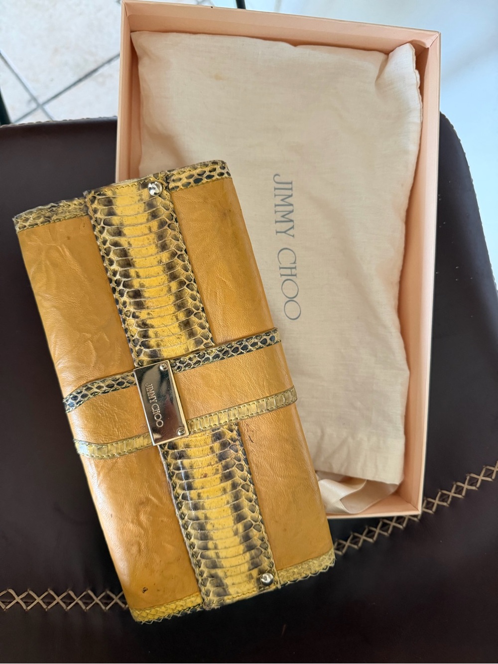 Jimmy Choo Made in Italy Exotic Leather Wallet Clutch w/original box & flannel